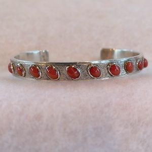 Red Coral Sterling Cuff Bracelet